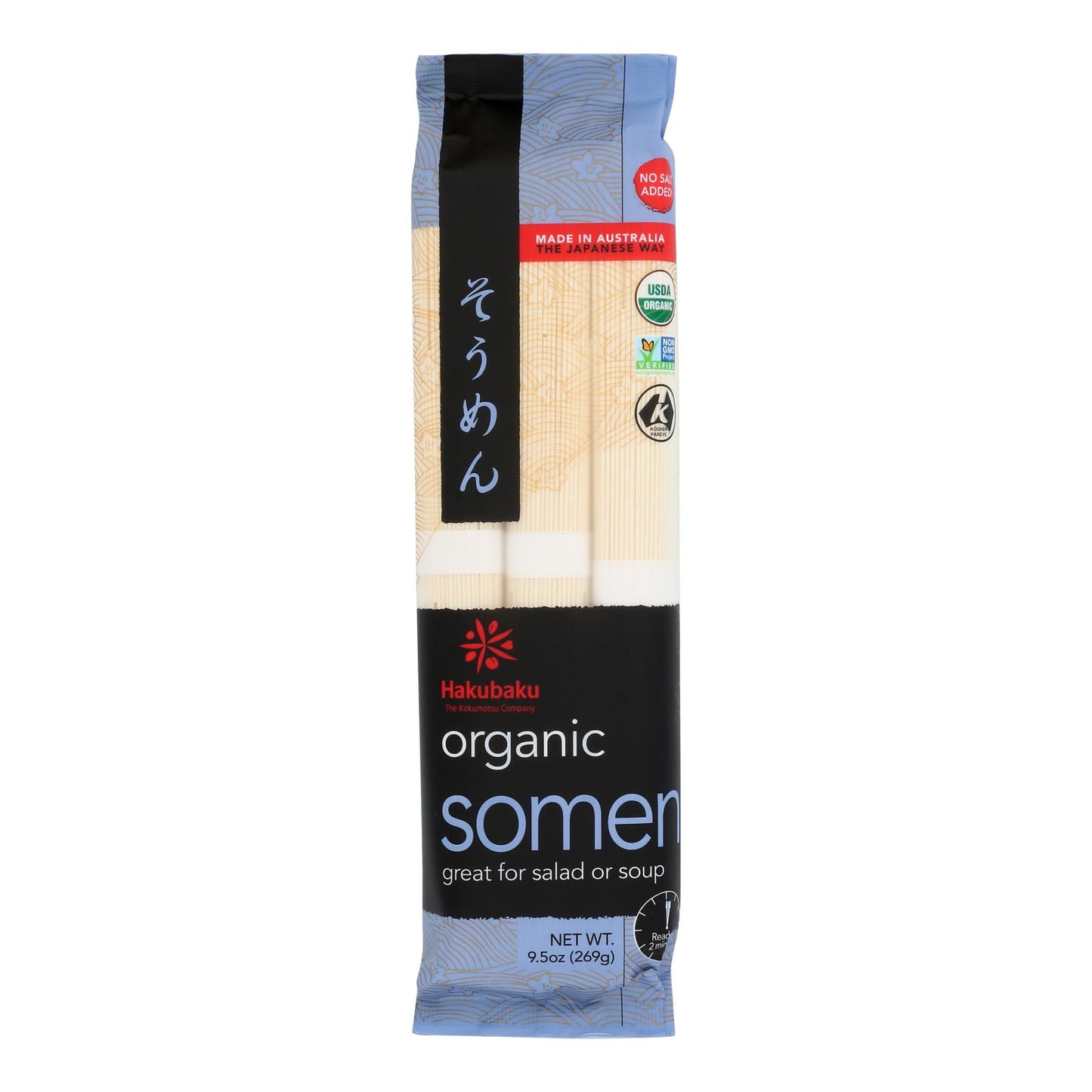 Hakubaku 100% Organic Noodles - Somen - Case Of 8 - 9.52 Oz