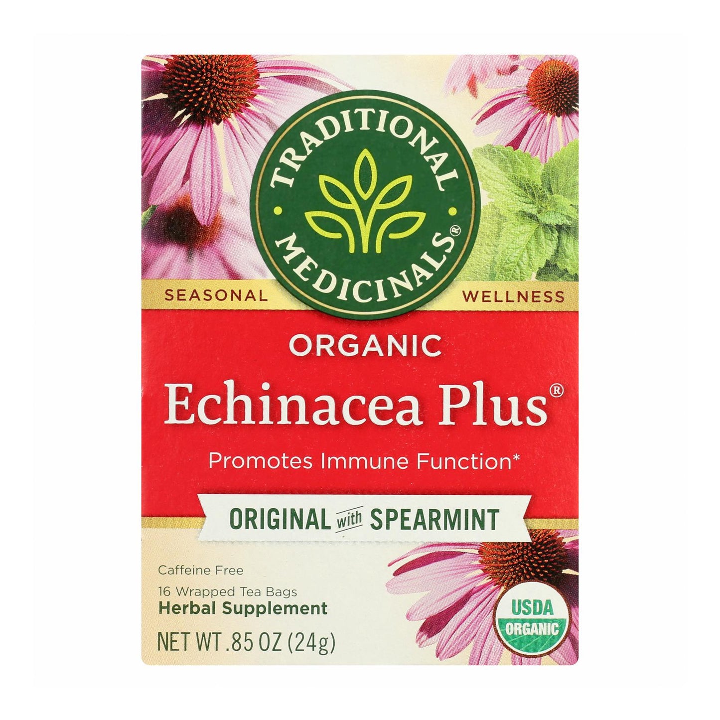Traditional Medicinals Organic Echinacea Plus Herbal Tea - 16 Tea Bags - Case Of 6