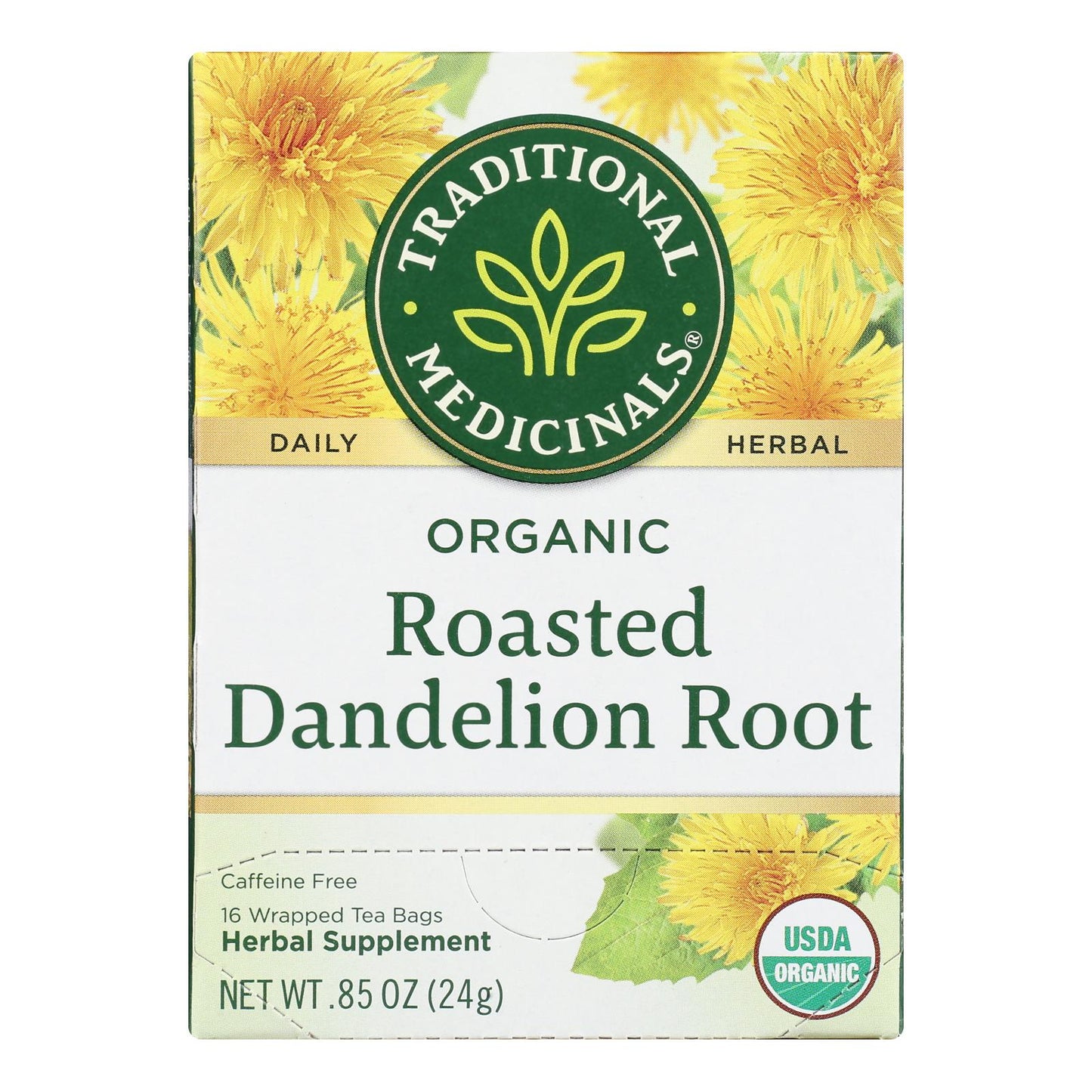 Traditional Medicinals Organic Roasted Dandelion Root Herbal Tea - 16 Tea Bags - Case Of 6