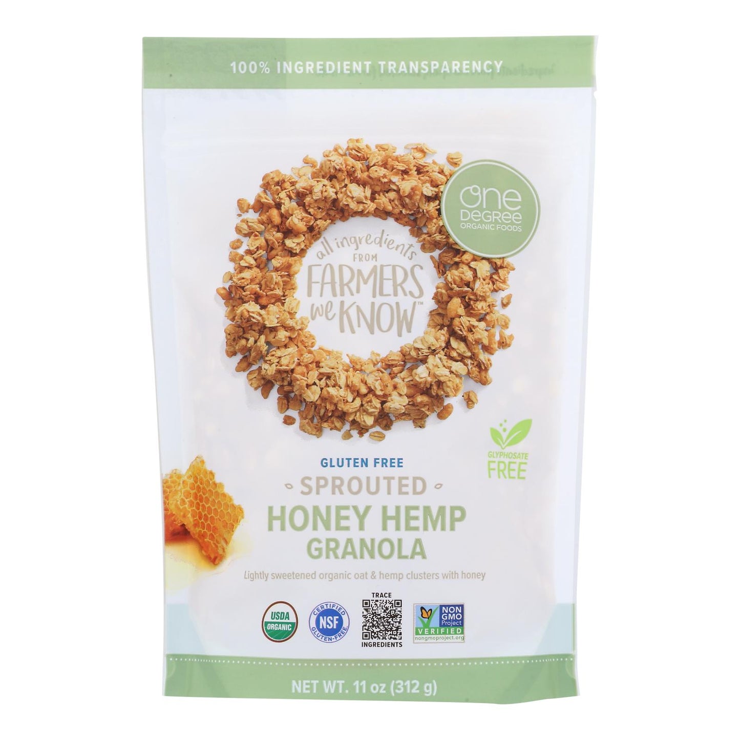 One Degree Organic Foods Sprouted Oat Hemp Granola - Honey - Case Of 6 - 11 Oz.