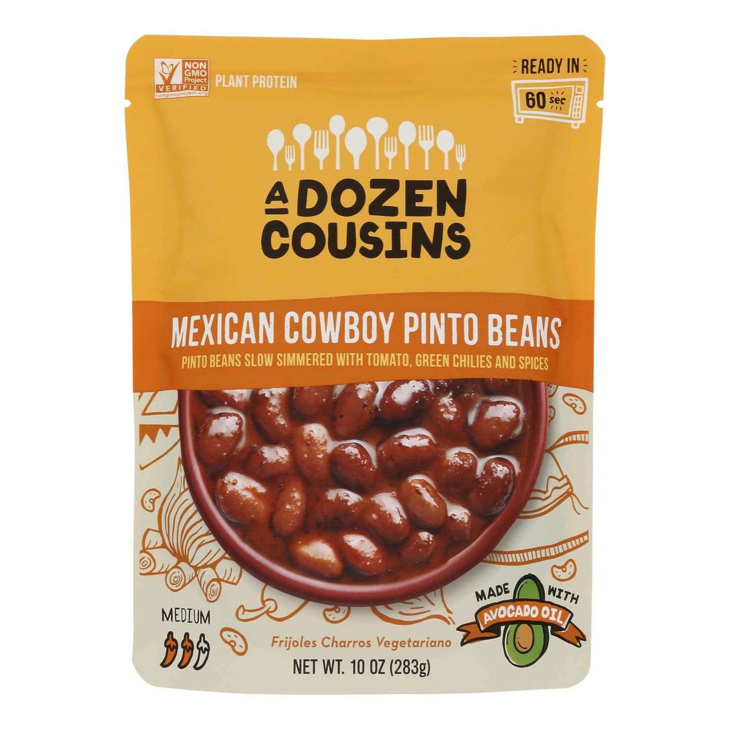 A Dozen Cousins - Ready To Eat Beans - Mexican Pinto - Case Of 6 - 10 Oz.