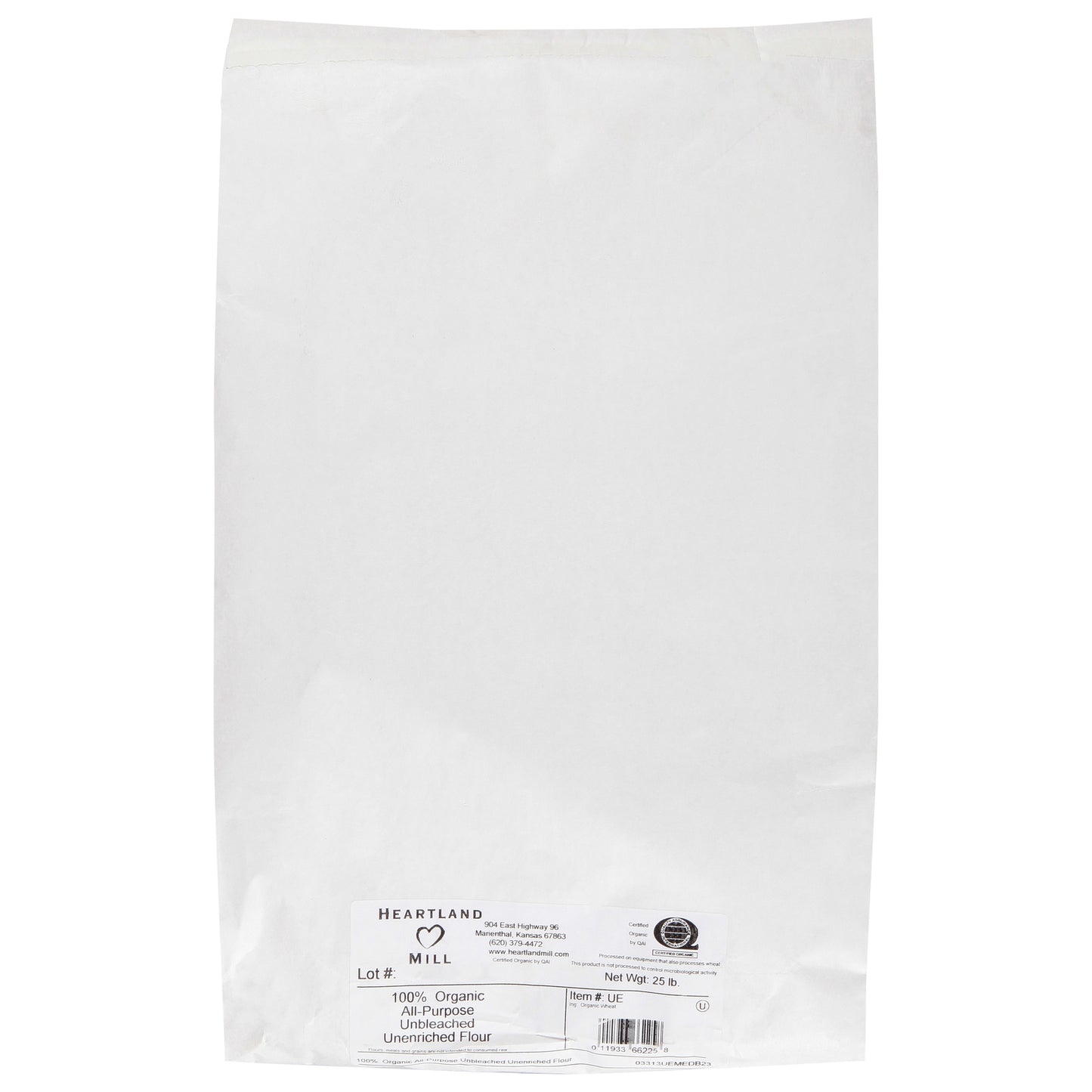 Heartland Mill 100% Organic Unbleached White Flour - Single Bulk Item - 25lb
