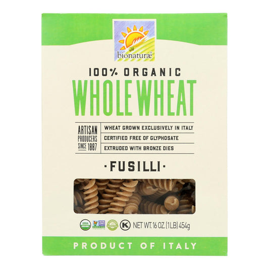Bionaturae Pasta - Organic - 100 Percent Whole Wheat - Fusilli - 16 Oz - Case Of 12