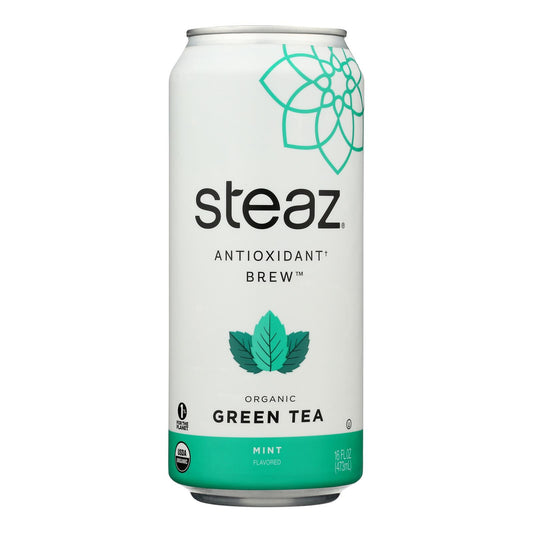 Steaz Lightly Sweetened Green Tea - Mint - Case Of 12 - 16 Fl Oz.