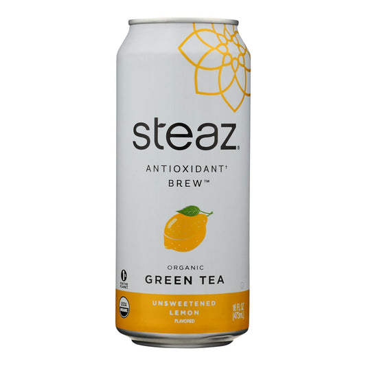 Steaz Unsweetened Green Tea - Lemon - Case Of 12 - 16 Fl Oz.
