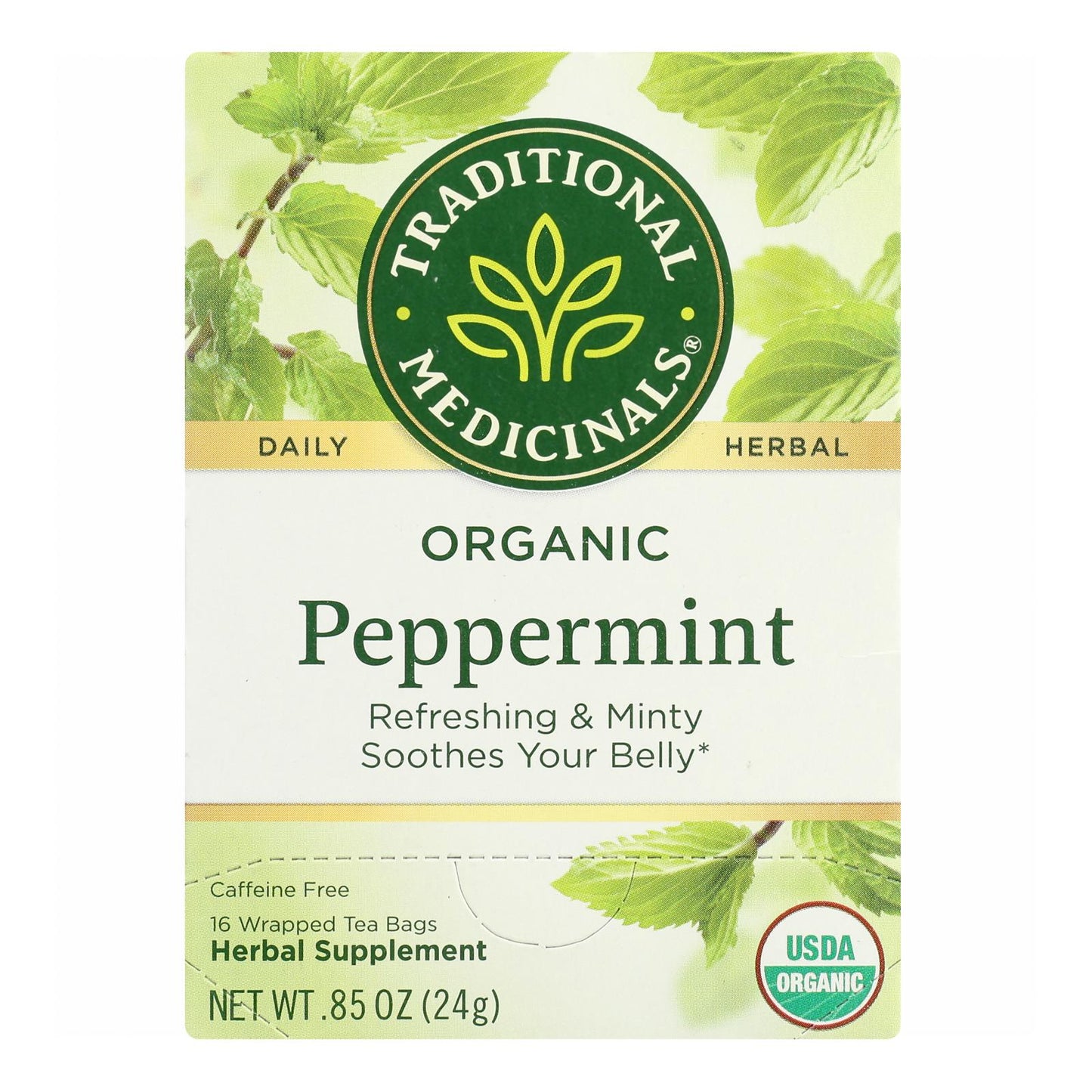 Traditional Medicinals Organic Peppermint Herbal Tea - Caffeine Free - Case Of 6 - 16 Bags