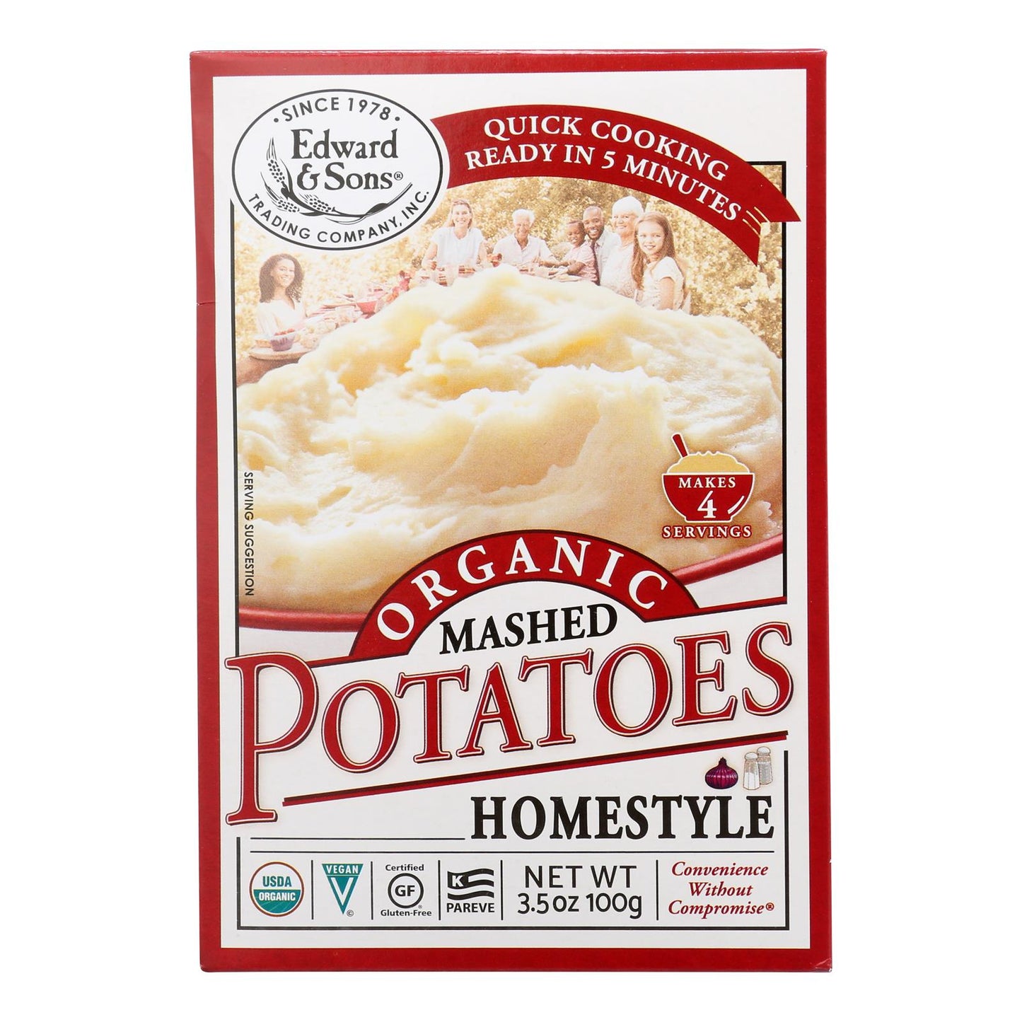 Edward And Sons Organic Mashed Potatoes - Home Style - Case Of 6 - 3.5 Oz.