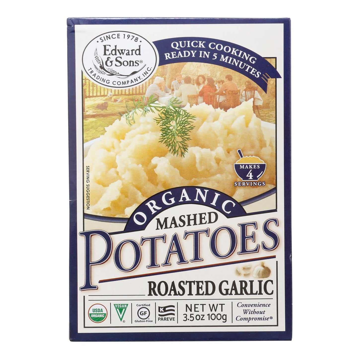 Edward And Sons Organic Mashed Potatoes - Roasted Garlic - Case Of 6 - 3.5 Oz.
