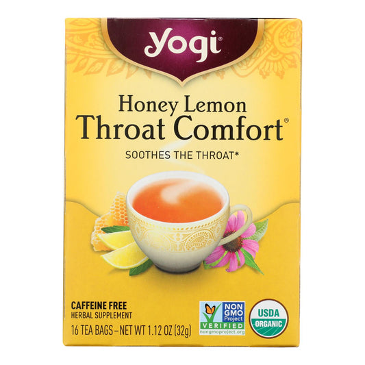 Yogi Throat Comfort Herbal Tea Caffeine Free Honey Lemon - 16 Tea Bags - Case Of 6