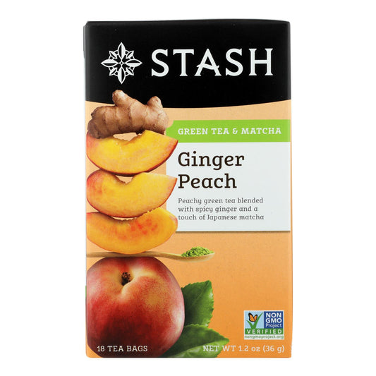 Stash Tea Ginger Peach Green W/ Matcha - 18 Tea Bags - Case Of 6