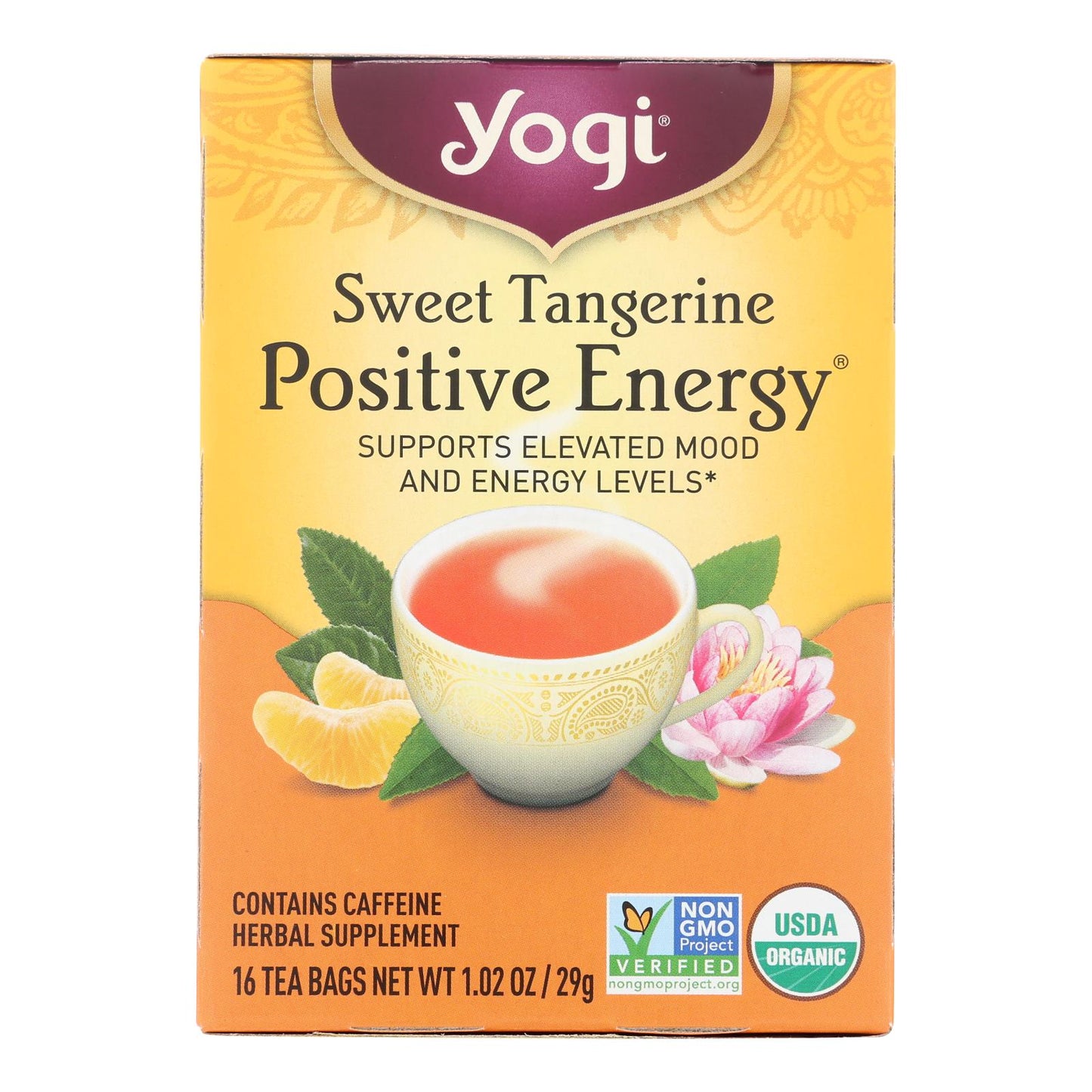 Yogi Positive Energy Herbal Tea Sweet Tangerine - 16 Tea Bags - Case Of 6