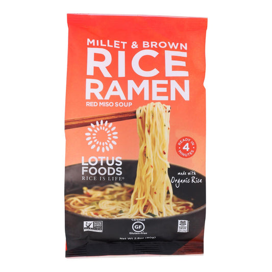 Lotus Foods Ramen - Organic - Millet And Brown Rice - With Miso Soup - 2.8 Oz - Case Of 10