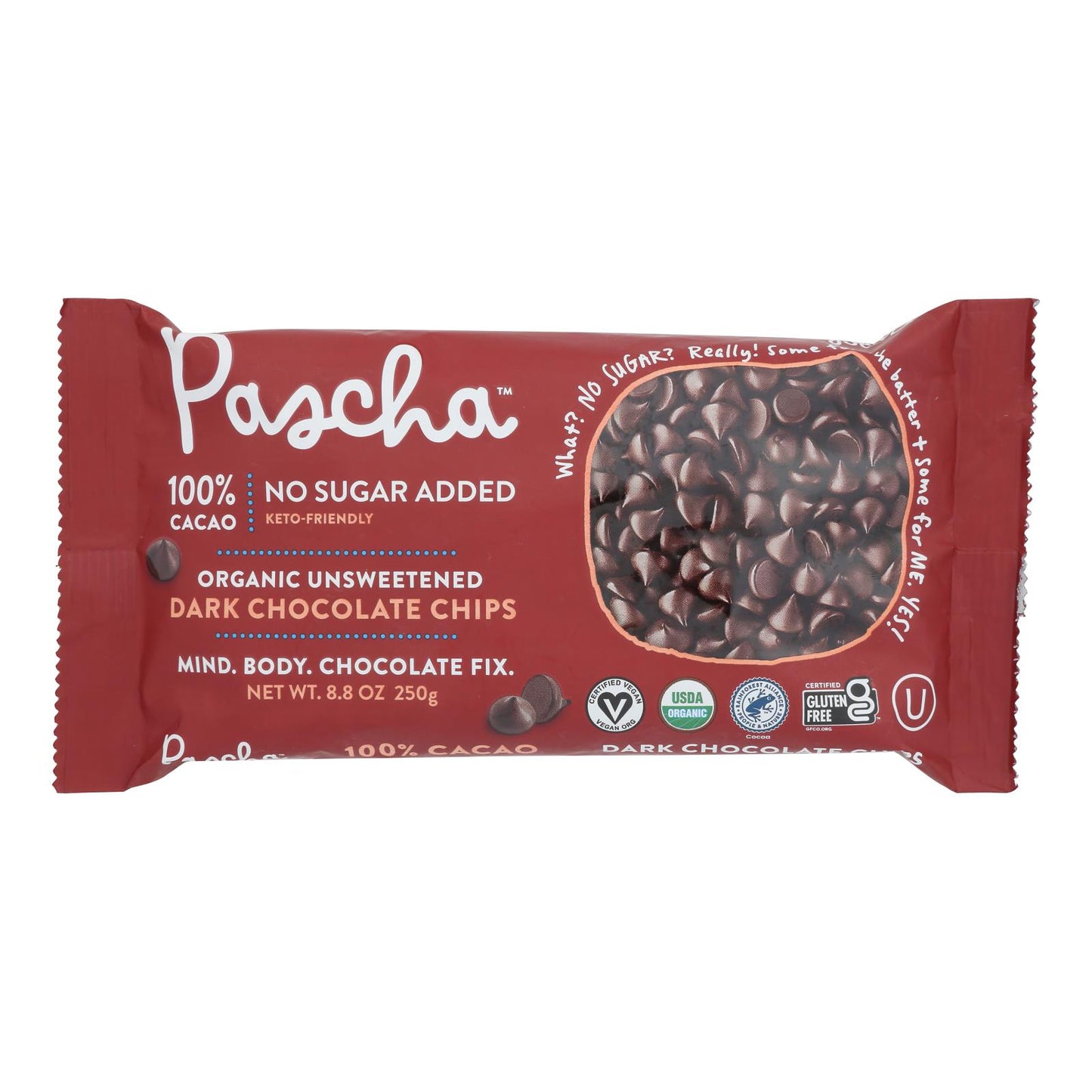 Pascha Chocolate Chips - Dark Unsweetened - Case Of 6 - 8.8 Oz.