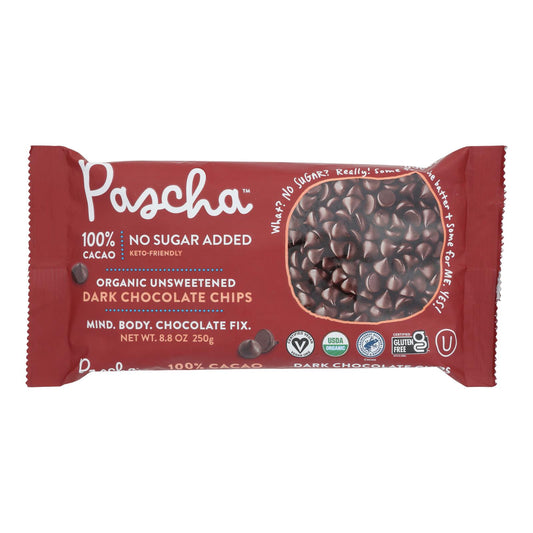 Pascha Chocolate Chips - Dark Unsweetened - Case Of 6 - 8.8 Oz.