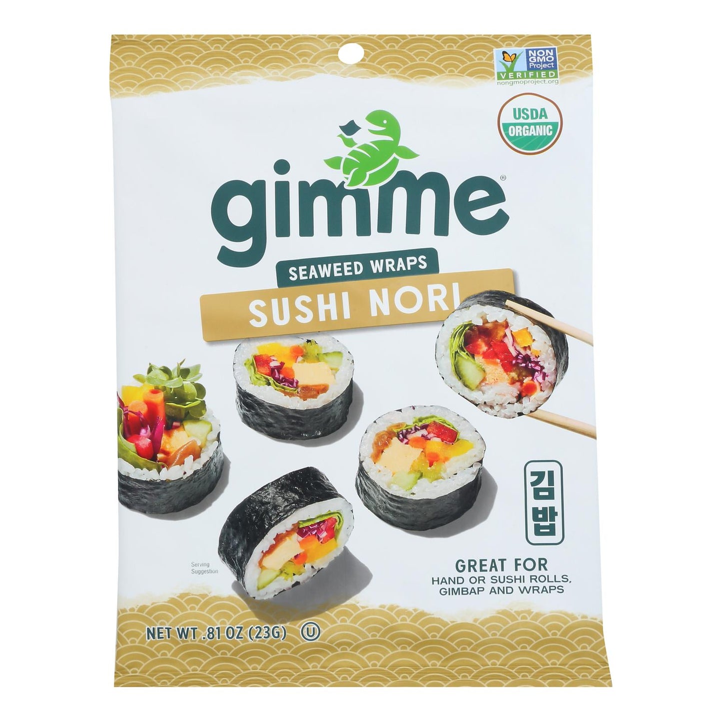 Gimme Seaweed Snacks 100% Organic Roasted Seaweed Sushi Nori - Wrap N' Roll - Case Of 12 - .81 Oz