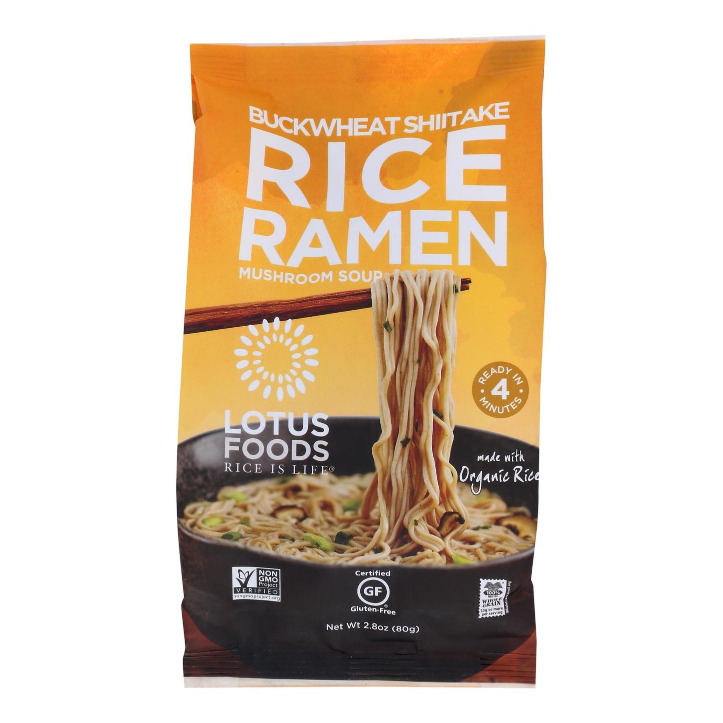 Lotus Foods Buckwheat Mushroom Brown Rice Ramen With Vegetable Soup - Case Of 10 - 2.8 Oz.